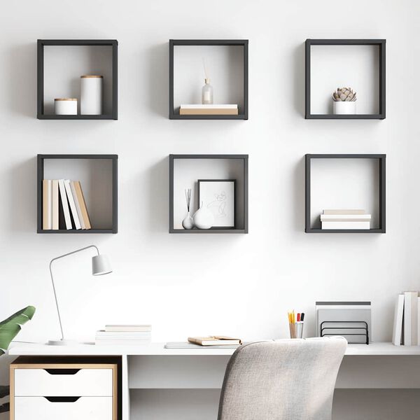 vidaXL N&aacute;stěnn&eacute; police kostky 6 ks &scaron;ed&eacute; s vysok&yacute;m leskem 30x15x30 cm