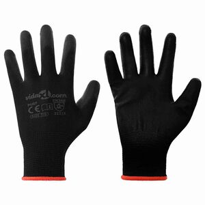 vidaXL Pracovn&iacute; rukavice 12 ks Čern&aacute; 7 / S Polyester