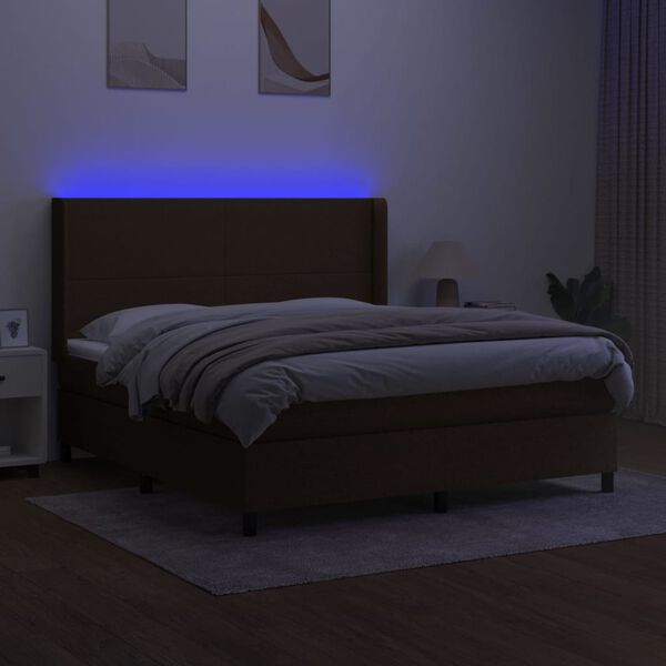 vidaXL Box spring postel s matrac&iacute; a LED tmavě hněd&aacute; 160x200 cm textil