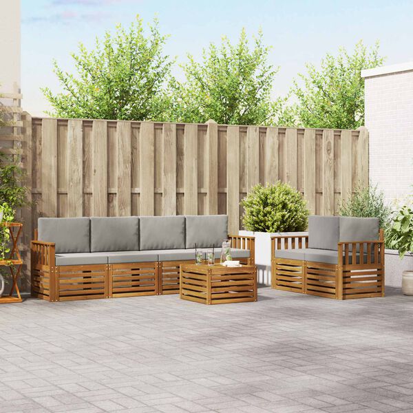 vidaXL Sedac&iacute; soupravy s pol&scaron;t&aacute;řem 7 pcs Př&iacute;rodn&iacute; a světle &scaron;ed&aacute;