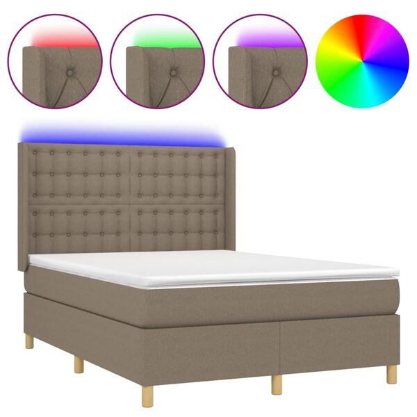vidaXL Box spring postel s matrac&iacute; a LED taupe 140x190 cm textil