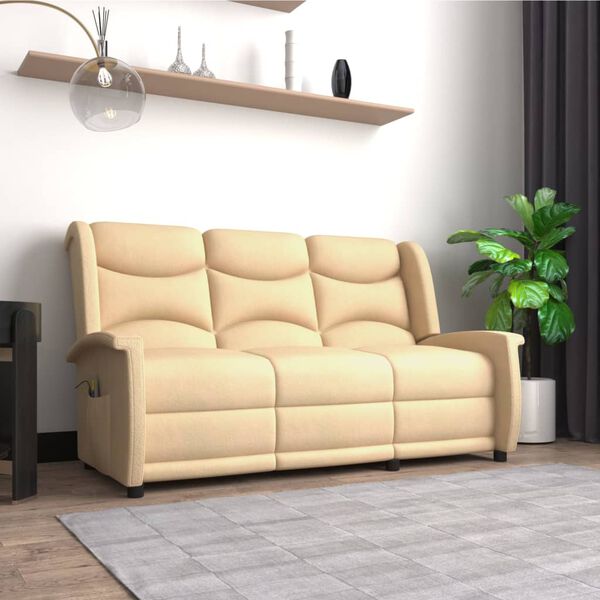 vidaXL 3m&iacute;stn&eacute; mas&aacute;žn&iacute; polohovac&iacute; křeslo kr&eacute;mov&eacute; l&aacute;tka z mikrovl&aacute;kna