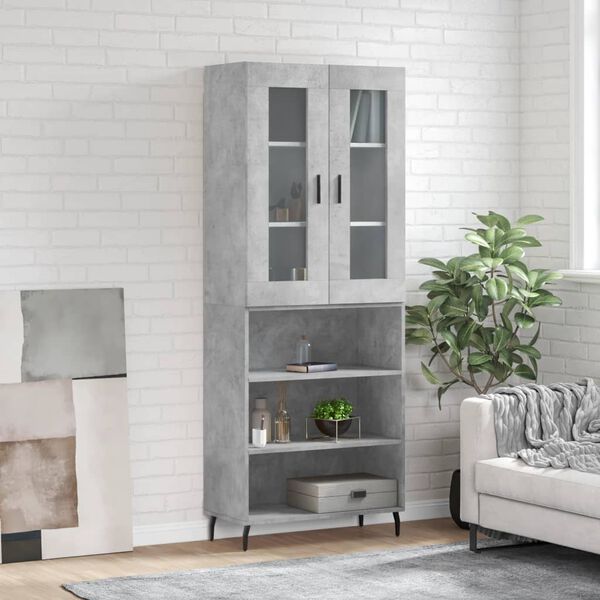 vidaXL Skř&iacute;ň highboard betonově &scaron;ed&aacute; 69,5x34x180 cm kompozitn&iacute; dřevo