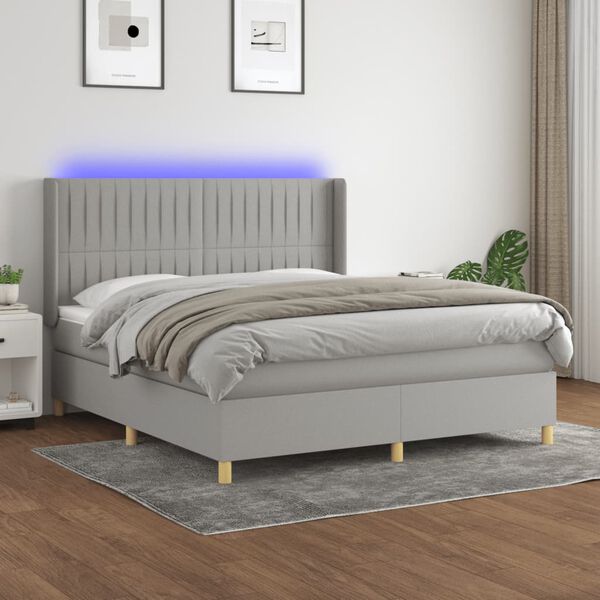 vidaXL Box spring postel s matrac&iacute; a LED světle &scaron;ed&aacute; 180x200 cm textil