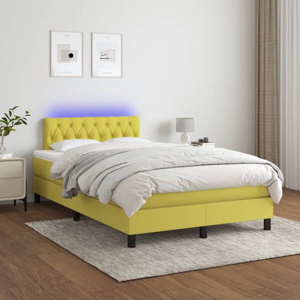 vidaXL Box spring postel s matrac&iacute; a LED zelen&aacute; 120 x 200 cm textil
