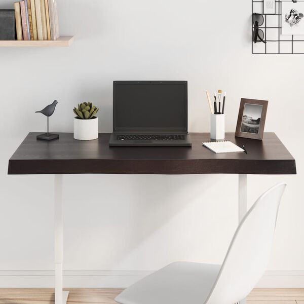 vidaXL Stoln&iacute; deska tmavě hněd&aacute; 100x40x(2-6)cm o&scaron;etřen&yacute; dub živ&aacute; hrana