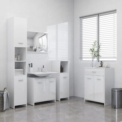 vidaXL 4dílná koupelnová sestava bílá s vysokým leskem
