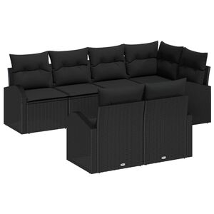 vidaXL Sada zahradn&iacute;ch pohovek s pol&scaron;t&aacute;řem 7 pcs Čern&aacute; polyratan