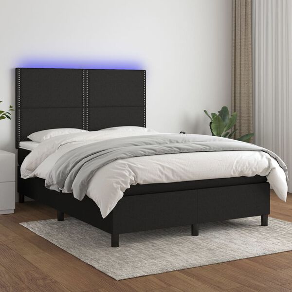 vidaXL Box spring postel s matrac&iacute; a LED čern&aacute; 140x200 cm textil
