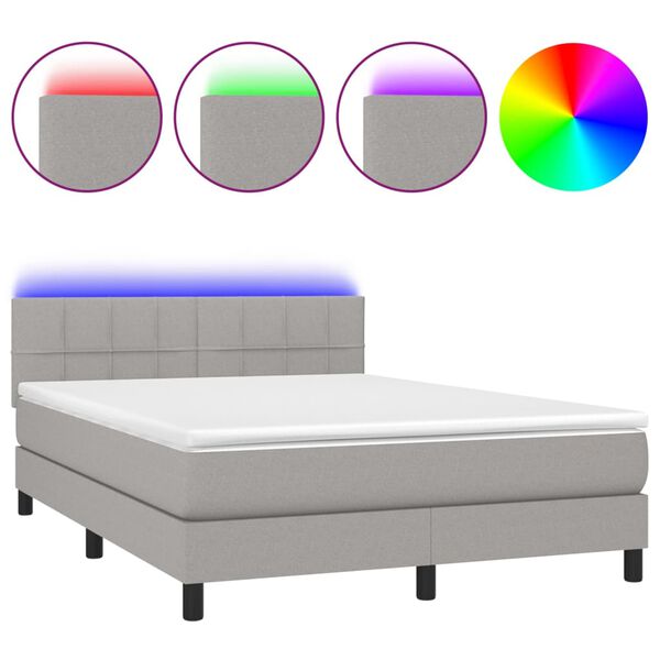 vidaXL Box spring postel s matrac&iacute; a LED světle &scaron;ed&aacute; 140x190 cm textil
