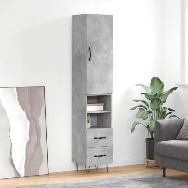 vidaXL Skř&iacute;ň highboard betonově &scaron;ed&aacute; 34,5x34x180 cm kompozitn&iacute; dřevo