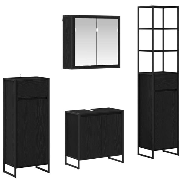 vidaXL Sada koupelnov&eacute;ho n&aacute;bytku s polic&iacute; Čern&yacute; dub kompozitn&iacute; dřevo