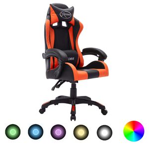 vidaXL Hern&iacute; židle s RGB LED podsv&iacute;cen&iacute;m oranžovočern&aacute; uměl&aacute; kůže