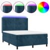 vidaXL Box spring postel s matrac&iacute; a LED tmavě modr&aacute; 140x190 cm samet