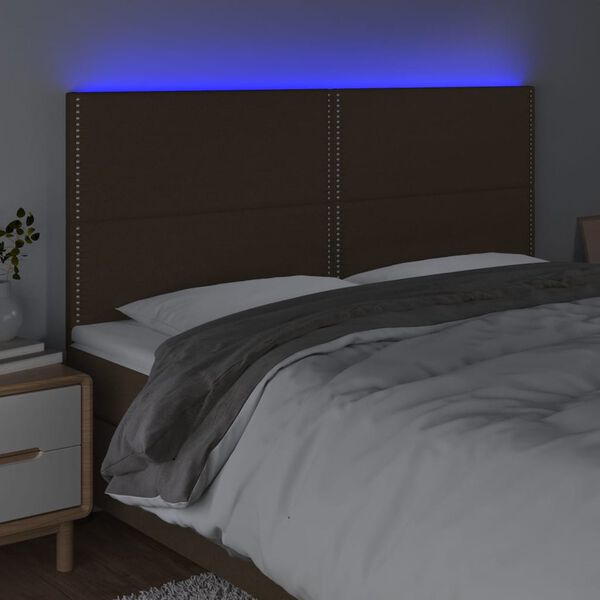 vidaXL Čelo postele s LED tmavě hněd&eacute; 160x5x118/128 cm textil