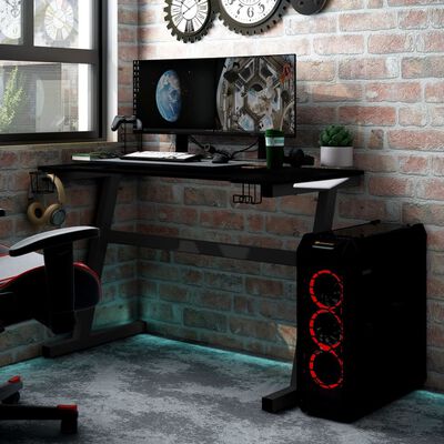 vidaXL Herní stůl s LED a nohami ve tvaru Z černý 90 x 60 x 75 cm