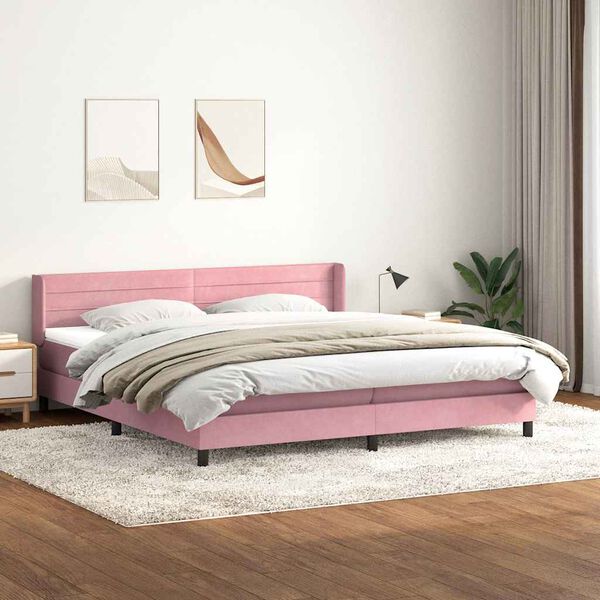 vidaXL Box spring postel s matrac&iacute; růžov&aacute; 180x210 cm samet