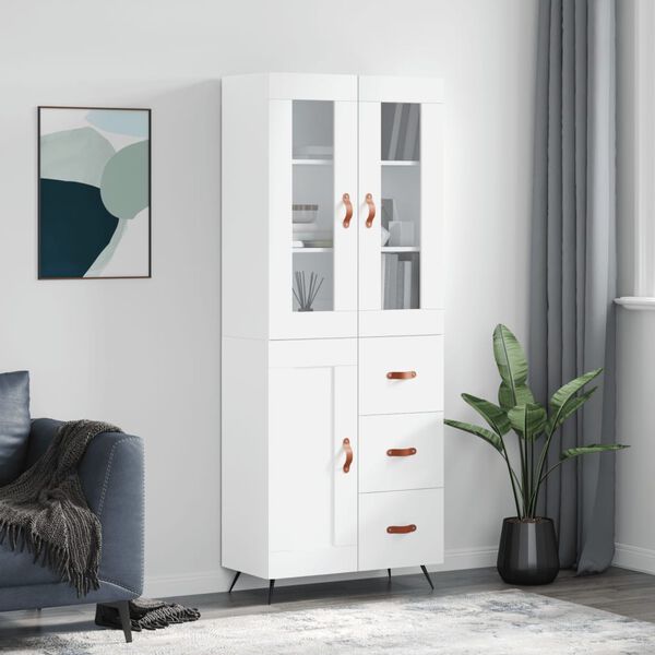 vidaXL Skř&iacute;ň highboard b&iacute;l&aacute; 69,5 x 34 x 180 cm kompozitn&iacute; dřevo