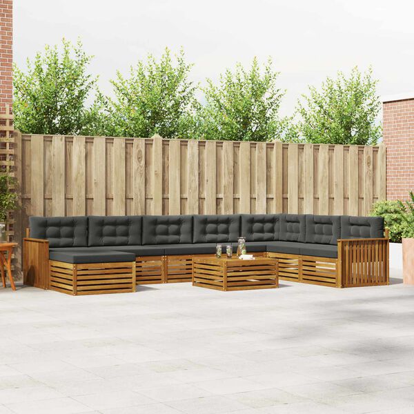 vidaXL Sedac&iacute; soupravy s pol&scaron;t&aacute;řem 9 pcs Přirozen&aacute; a Anthracitov&aacute;