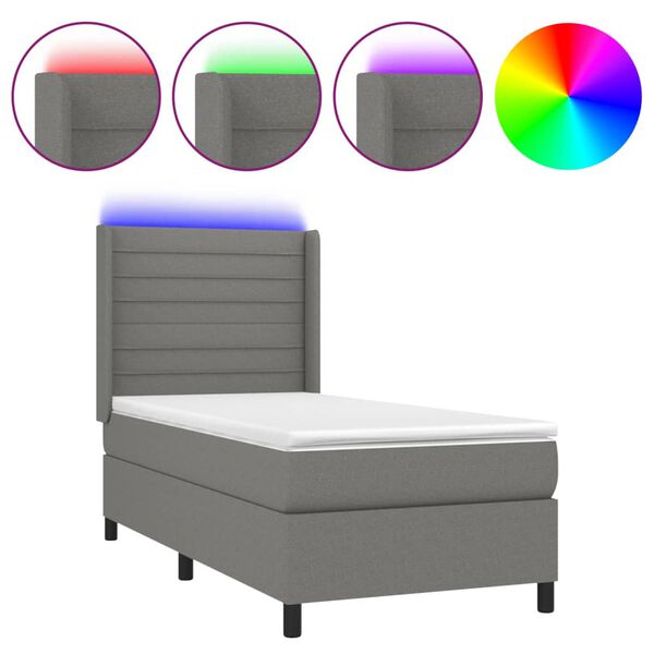 vidaXL Box spring postel s matrac&iacute; a LED tmavě &scaron;ed&aacute; 90x190 cm textil