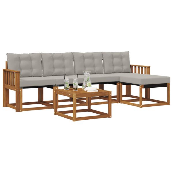 vidaXL Venkovn&iacute; pohovkov&aacute; souprava 6 pcs Př&iacute;rodn&iacute; a světle &scaron;ed&aacute;