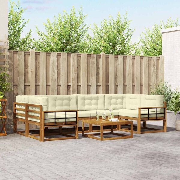 vidaXL Venkovn&iacute; pohovkov&aacute; souprava 7 pcs Přirozen&aacute; a Kr&eacute;mov&aacute;