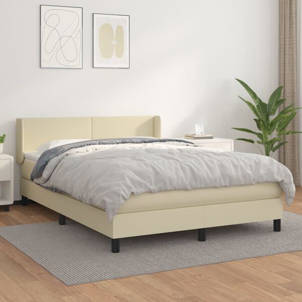 vidaXL Box spring postel s matrac&iacute; kr&eacute;mov&aacute; 140x190 cm uměl&aacute; kůže