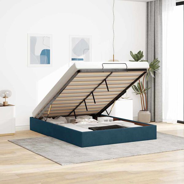 vidaXL Osmansk&yacute; r&aacute;m postele bez matrac&iacute; tmavě modr&aacute; 140x190 cm samet