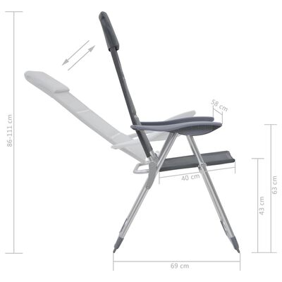vidaXL Kempingové židle z hliníku 2 ks 58 x 69 x 111 cm šedé