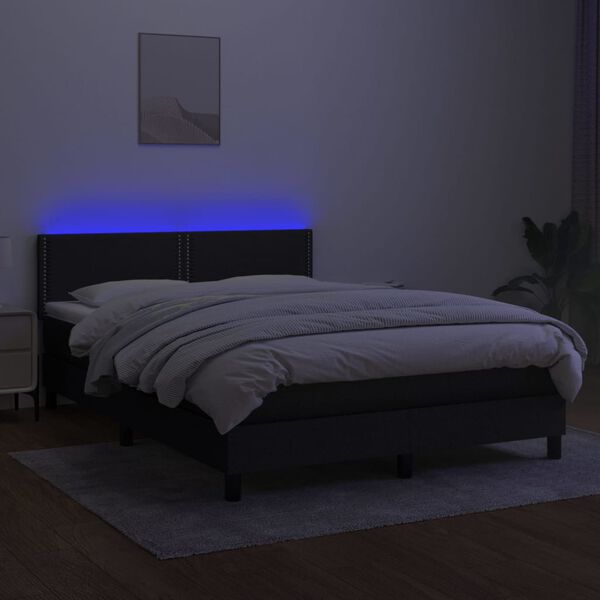 vidaXL Box spring postel s matrac&iacute; a LED čern&aacute; 140x190 cm textil