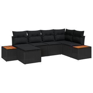 vidaXL Sada zahradn&iacute;ch pohovek s pol&scaron;t&aacute;řem 7 pcs Čern&aacute; Polyratan