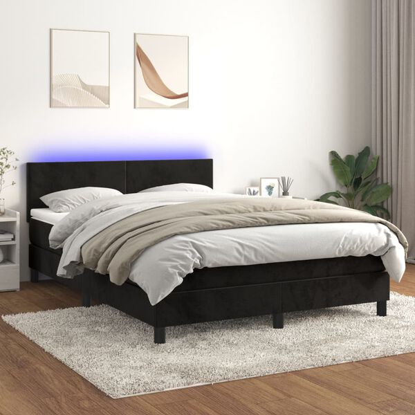 vidaXL Box spring postel s matrac&iacute; a LED čern&aacute; 140x190 cm samet
