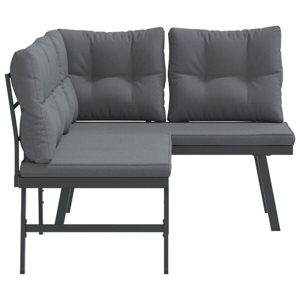 vidaXL Zahradní lavice s poduškami 2 ks černé práškově lakovaná ocel
