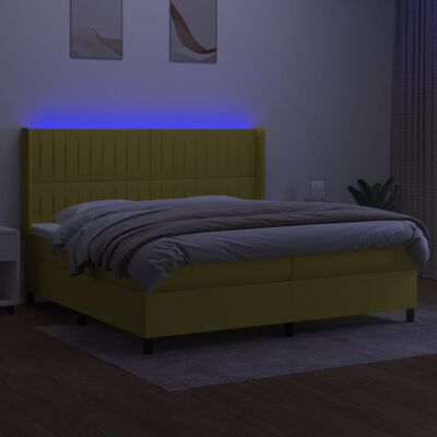 vidaXL Box spring postel s matrací a LED zelená 200x200 cm textil