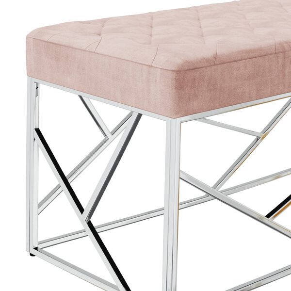 vidaXL Lavice 97 cm růžov&aacute; sametov&aacute; tkanina a nerezov&aacute; ocel