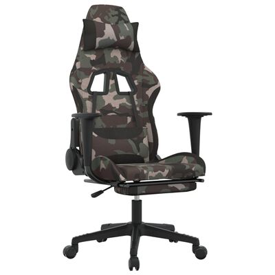 vidaXL Masážní herní židle s podnožkou černá a maskáčová textil
