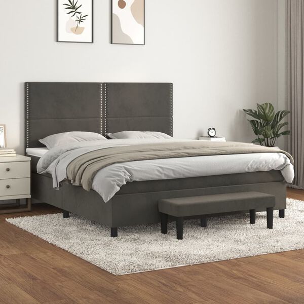 vidaXL Box spring postel s matrac&iacute; tmavě &scaron;ed&aacute; 160x200 cm samet