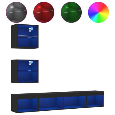 vidaXL 5dílná obývací stěna s LED osvětlením černá kompozitní dřevo
