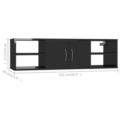 vidaXL Nástěnná police černá s vysokým leskem 102x30x29 cm dřevotříska