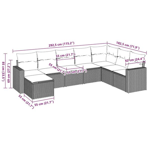 vidaXL 8d&iacute;ln&aacute; zahradn&iacute; sedac&iacute; souprava s podu&scaron;kami hněd&aacute; polyratan