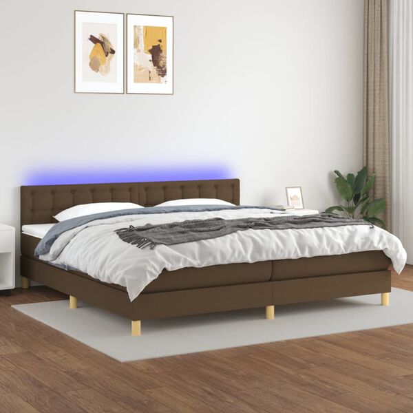 vidaXL Box spring postel s matrac&iacute; a LED tmavě hněd&aacute; 200x200 cm textil