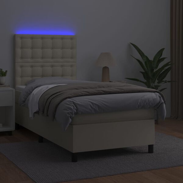 vidaXL Box spring postel s matrac&iacute; a LED kr&eacute;mov&aacute; 90x190 cm uměl&aacute; kůže