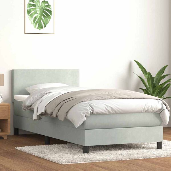 vidaXL Box spring postel s matrac&iacute; světle &scaron;ed&aacute; 80x210 cm samet