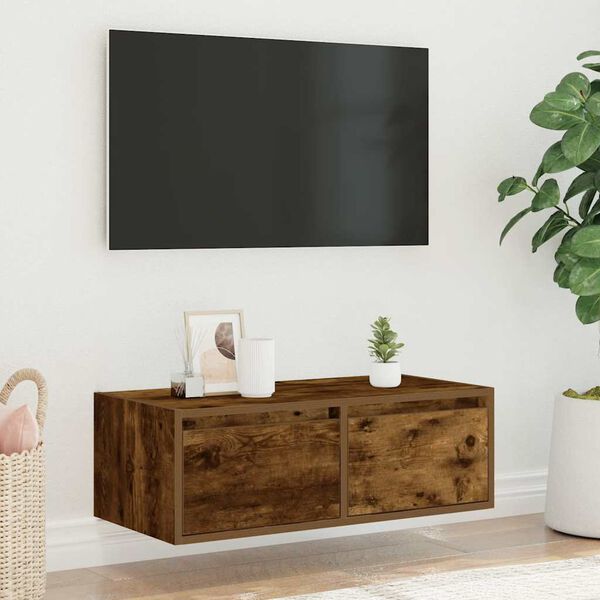 vidaXL TV skř&iacute;ňka s LED osvětlen&iacute;m kouřov&yacute; dub 75x35,5x25 cm
