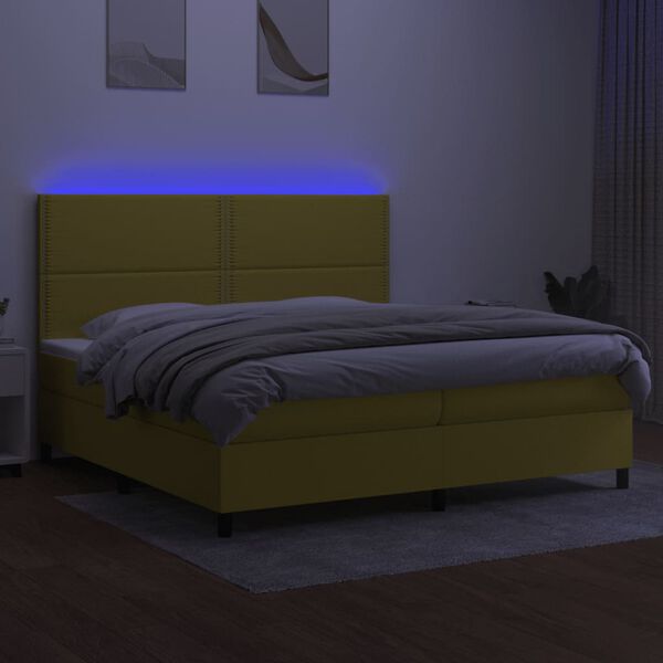 vidaXL Box spring postel s matrac&iacute; a LED zelen&aacute; 200x200 cm textil