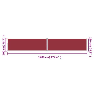 vidaXL Zatahovací boční markýza červená 200 x 1 200 cm