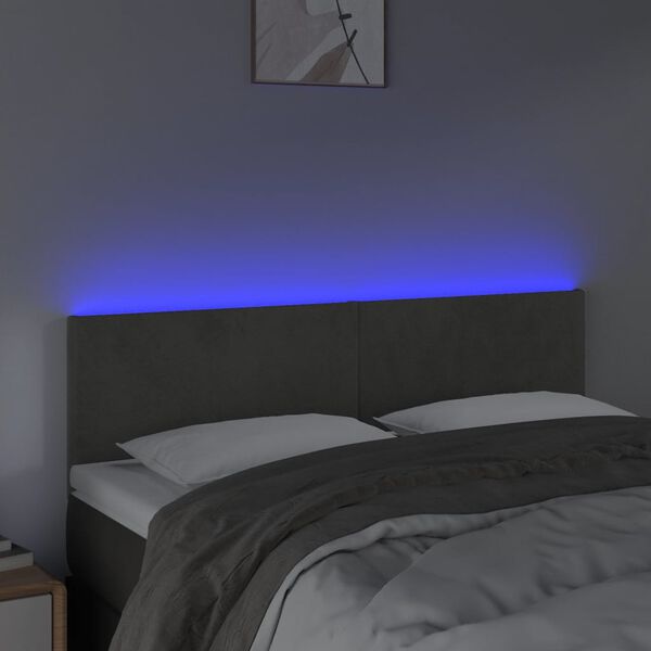 vidaXL Čelo postele s LED tmavě &scaron;ed&eacute; 144x5x78/88 cm samet