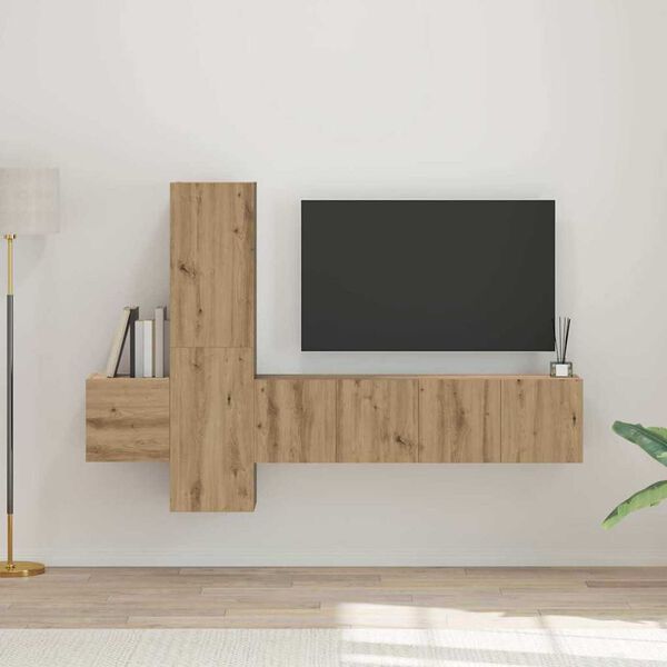 vidaXL Sestava TV skř&iacute;něk N&aacute;stěnn&yacute; 5 pcs dub artisan 181 x 30 x 120 cm