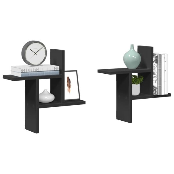 vidaXL N&aacute;stěnn&eacute; police 2 ks čern&eacute; 38 x 12 x 38 cm kompozitn&iacute; dřevo