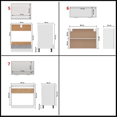vidaXL 7dílný set kuchyňských skříněk betonově šedý dřevotříska